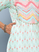 Thumbnail for Ahalyaa Women Turquoise Blue Printed Gotta Patti Kurta with Trousers - Distacart