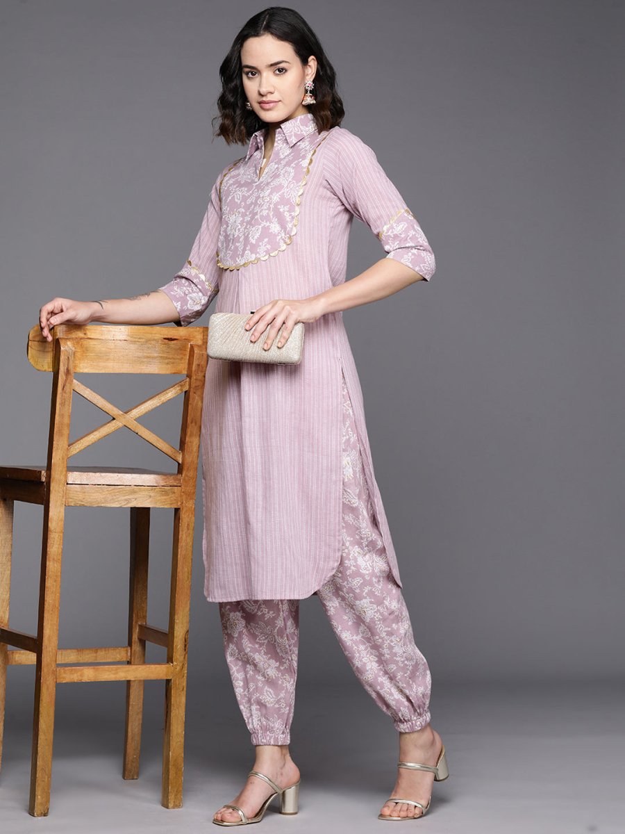 Ahalyaa Floral Printed Regular Gotta Patti Pure Cotton Kurta With Salwar - Distacart