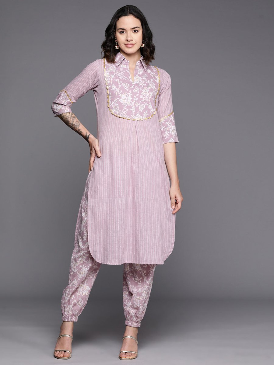 Ahalyaa Floral Printed Regular Gotta Patti Pure Cotton Kurta With Salwar - Distacart