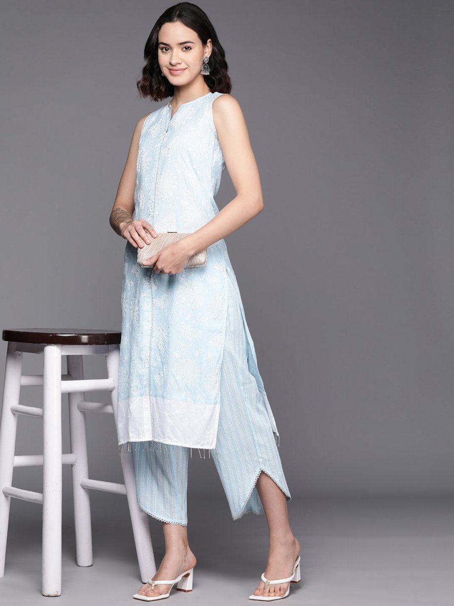 Ahalyaa Floral Printed Regular Pure Cotton Kurta With Palazzos - Distacart