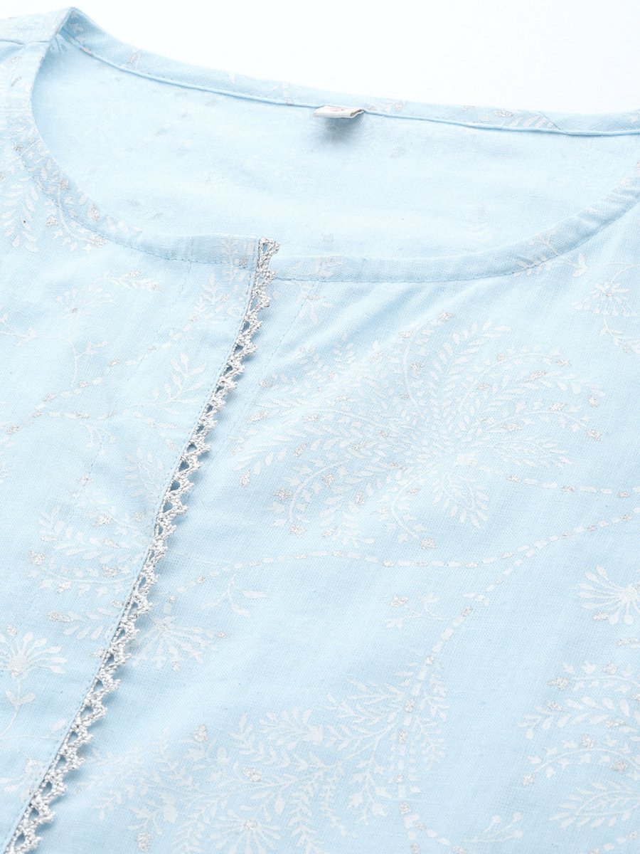 Ahalyaa Floral Printed Regular Pure Cotton Kurta With Palazzos - Distacart