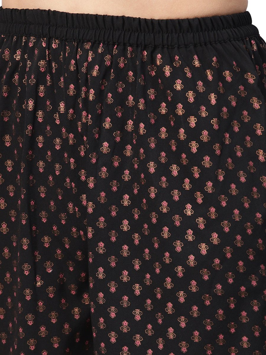 Ahalyaa Black Poly Crepe A-Line Kurta Set