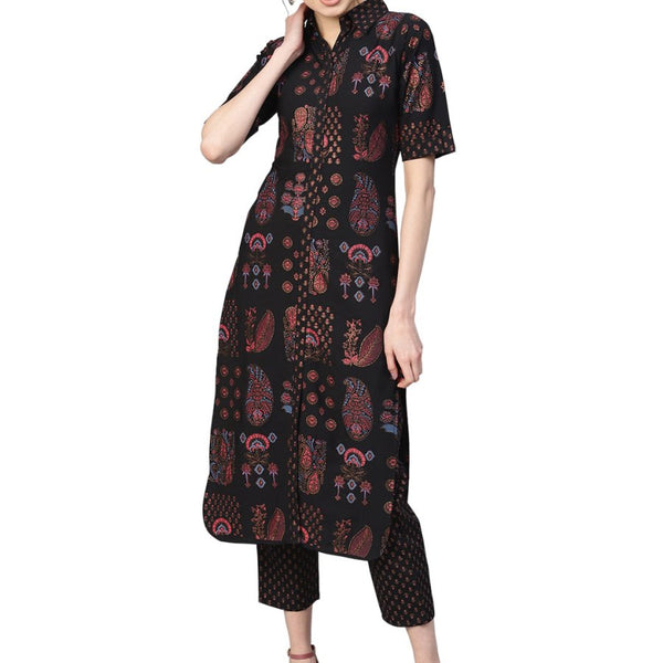 Ahalyaa Black Poly Crepe Pathani Kurta Set