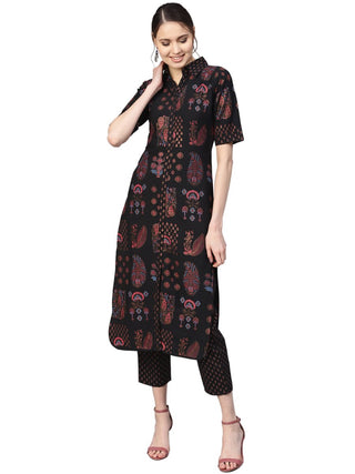 Ahalyaa Black Poly Crepe Pathani Kurta Set