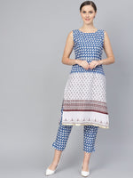 Thumbnail for Ahalyaa Women Blue & White Printed Kurta with Trousers - Distacart