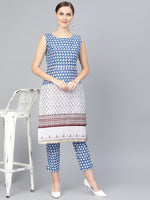 Thumbnail for Ahalyaa Women Blue & White Printed Kurta with Trousers - Distacart