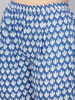 Thumbnail for Ahalyaa Women Blue & White Printed Kurta with Trousers - Distacart