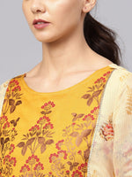 Thumbnail for Ahalyaa Women Beige & Mustard Yellow Printed Kurta with Trousers - Distacart