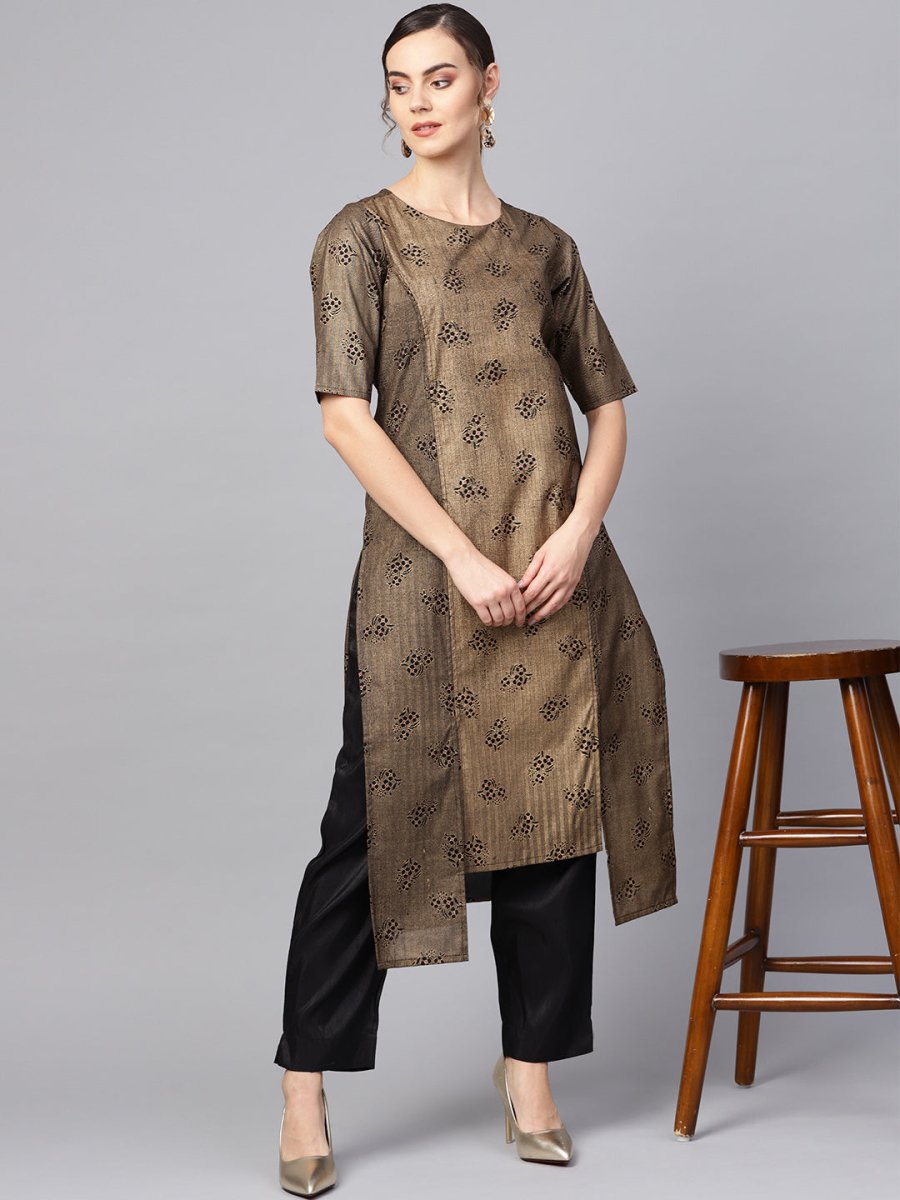 Ahalyaa Printed High Low Hem Kurta with Trouser