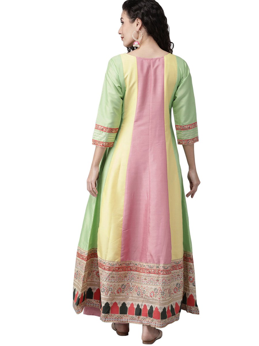 Ahalyaa Women Pink & Yellow Colourblocked Kurta with Palazzos
