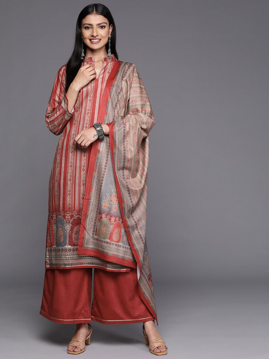 Ahalyaa Women Maroon Printed Gotta Patti Velvet Kurta with Palazzos & With Dupatta - Distacart
