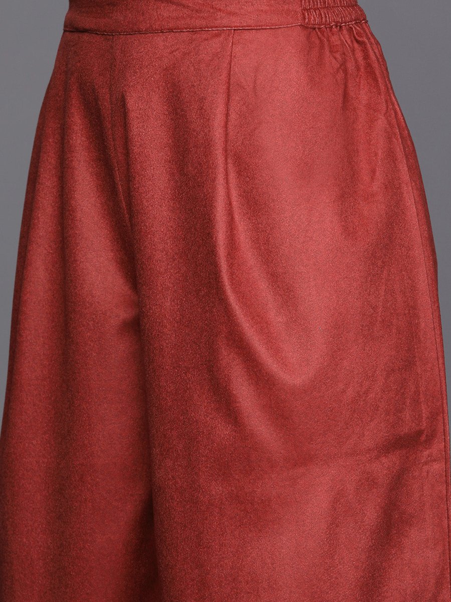 Ahalyaa Women Maroon Printed Gotta Patti Velvet Kurta with Palazzos & With Dupatta - Distacart