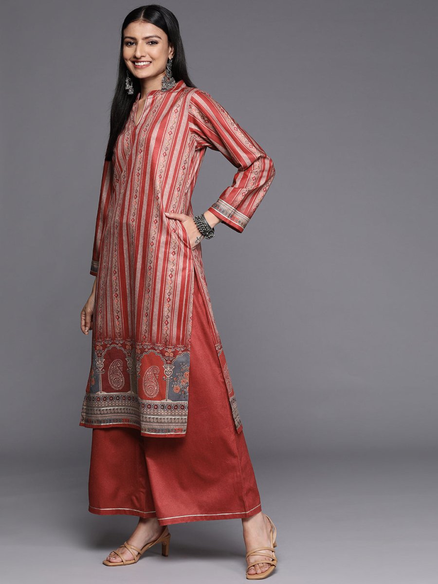 Ahalyaa Women Maroon Printed Gotta Patti Velvet Kurta with Palazzos & With Dupatta - Distacart