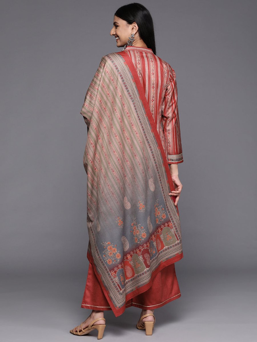 Ahalyaa Women Maroon Printed Gotta Patti Velvet Kurta with Palazzos & With Dupatta - Distacart