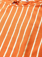 Thumbnail for Ahalyaa Women Orange & Golden Striped Kurta With Trousers & Dupatta