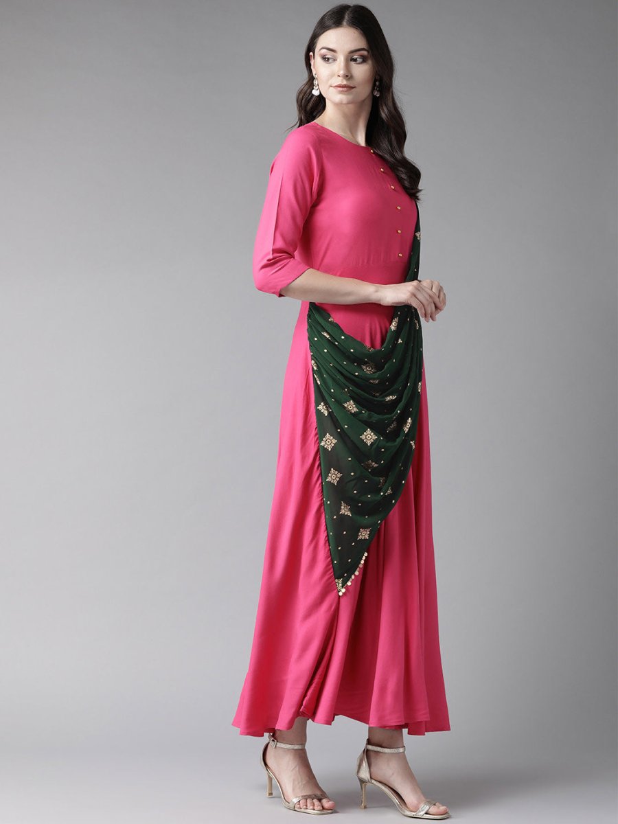 Ahalyaa Women's Dark Pink Gown
