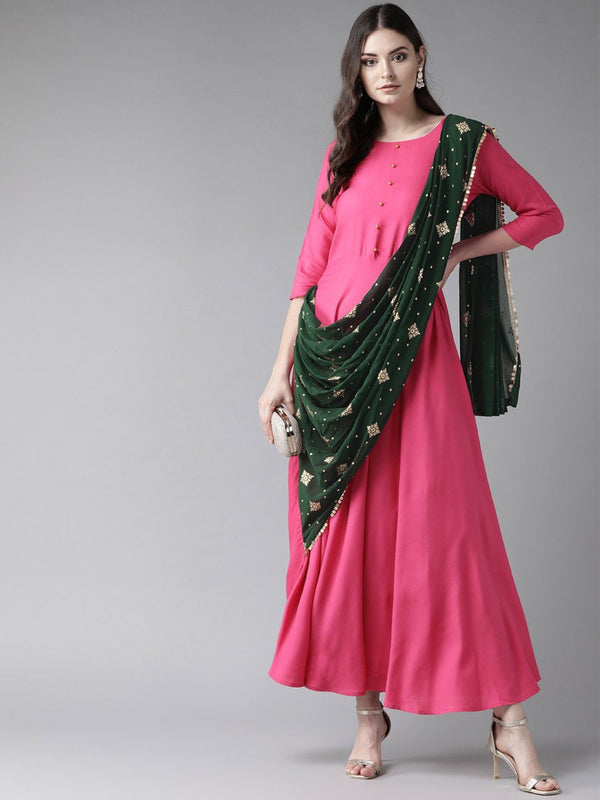 Ahalyaa Women's Dark Pink Gown