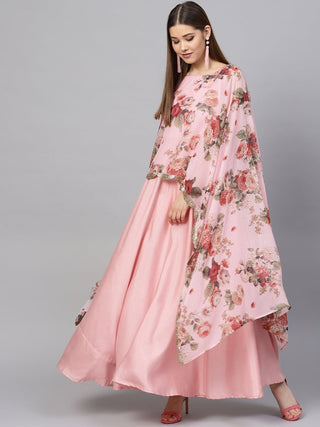 Ahalyaa Women Pink Floral A Line Fusion Dresses - Distacart