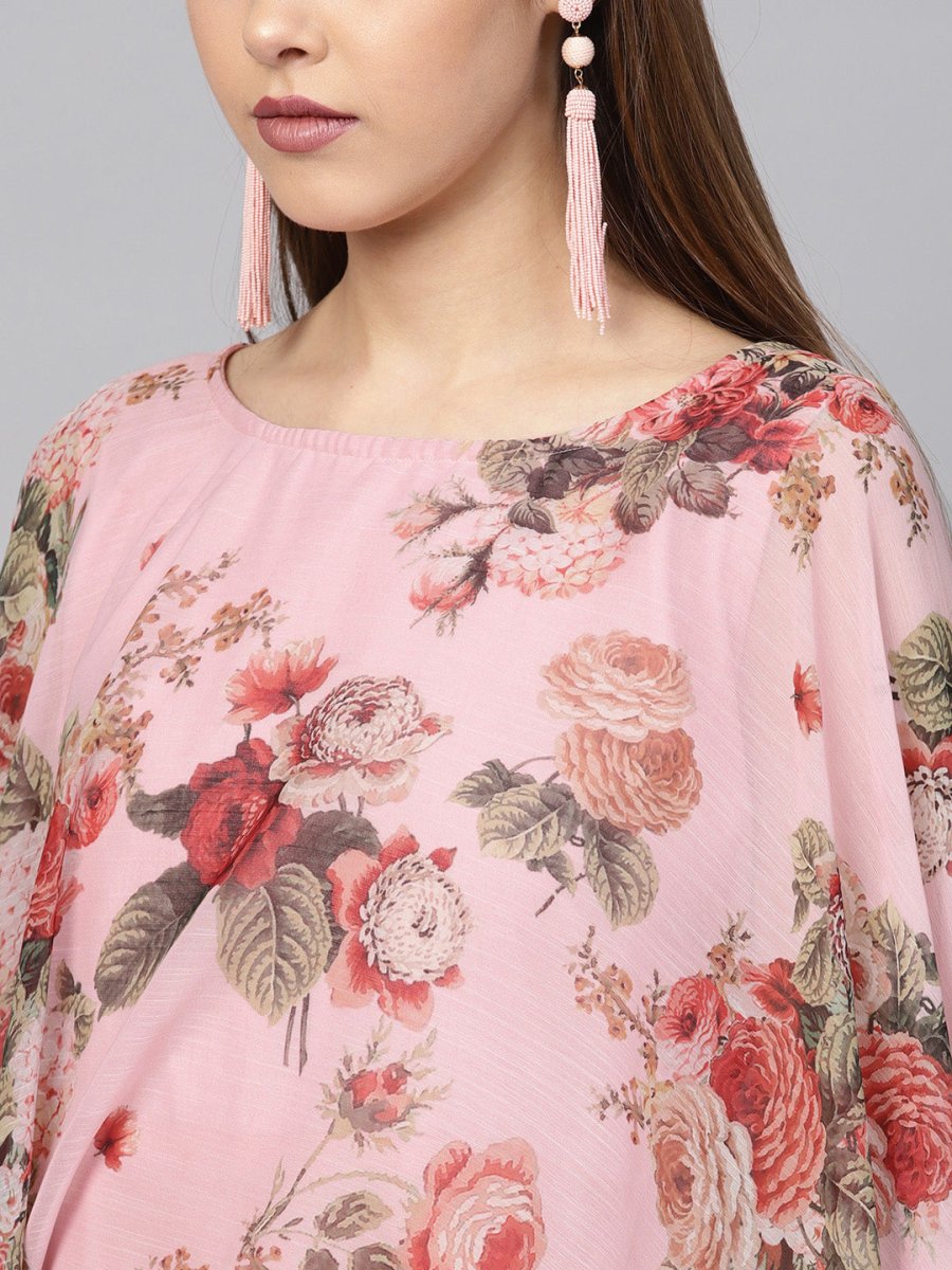 Ahalyaa Women Pink Floral A Line Fusion Dresses - Distacart