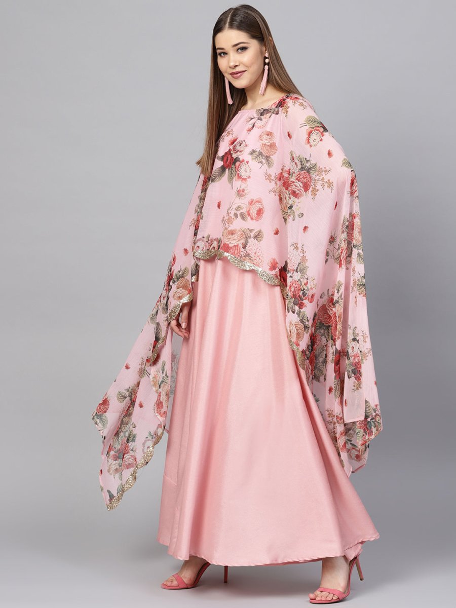 Ahalyaa Women Pink Floral A Line Fusion Dresses - Distacart