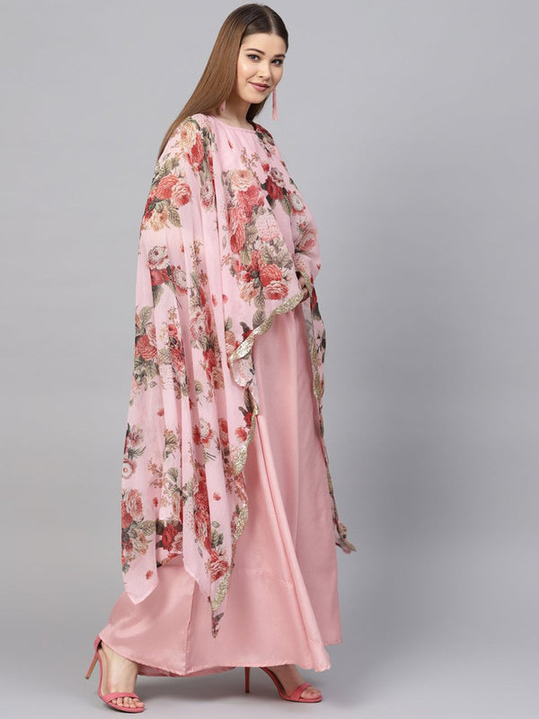 Ahalyaa Women Pink Floral A Line Fusion Dresses - Distacart
