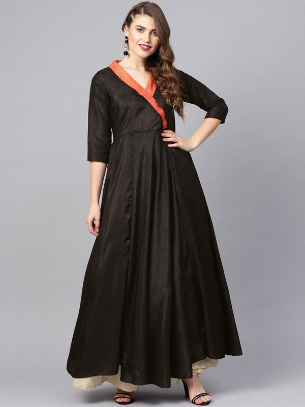 Ahalyaa Women Black Plain A-Line Kurta