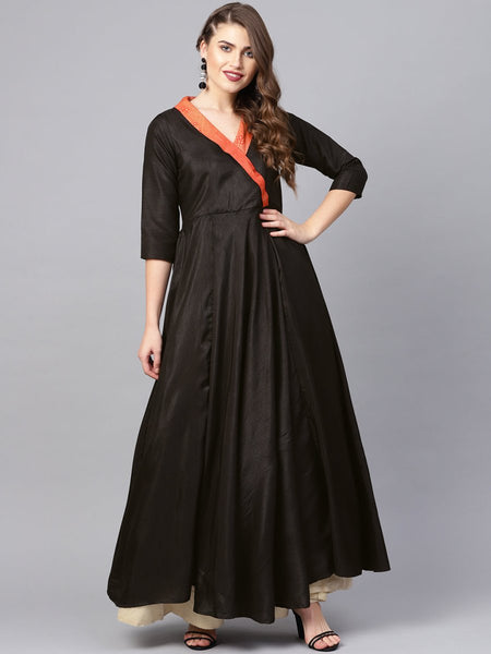 Ahalyaa Women Black Plain A-Line Kurta