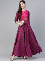 Thumbnail for Ahalyaa Women Purple & Golden Screen Printed Maxi Dress