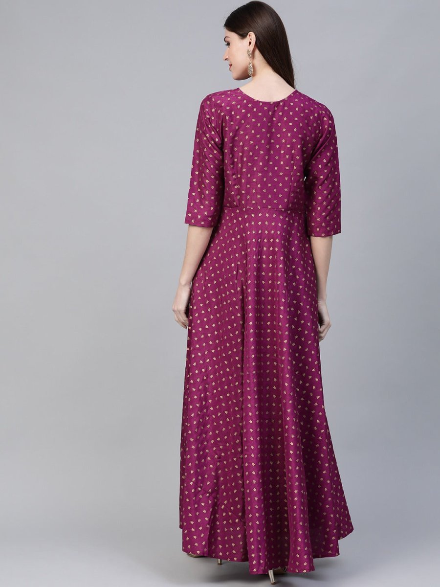 Ahalyaa Women Purple & Golden Screen Printed Maxi Dress