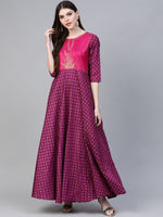 Thumbnail for Ahalyaa Women Purple & Golden Screen Printed Maxi Dress