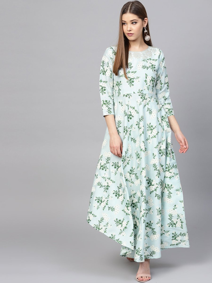 Ahalyaa Sky Blue Printed Asymmetric Women's Kurta - Distacart