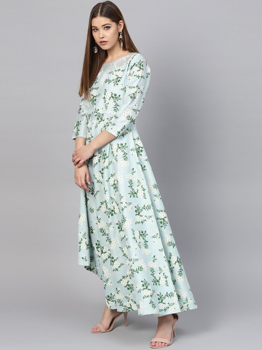 Ahalyaa Sky Blue Printed Asymmetric Women's Kurta - Distacart