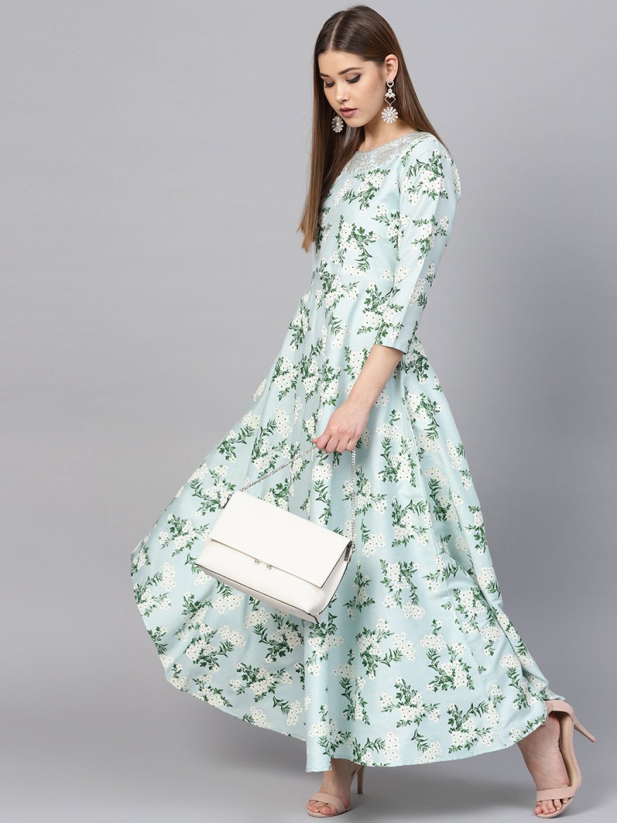 Ahalyaa Sky Blue Printed Asymmetric Women's Kurta - Distacart