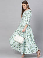 Thumbnail for Ahalyaa Sky Blue Printed Asymmetric Women's Kurta - Distacart