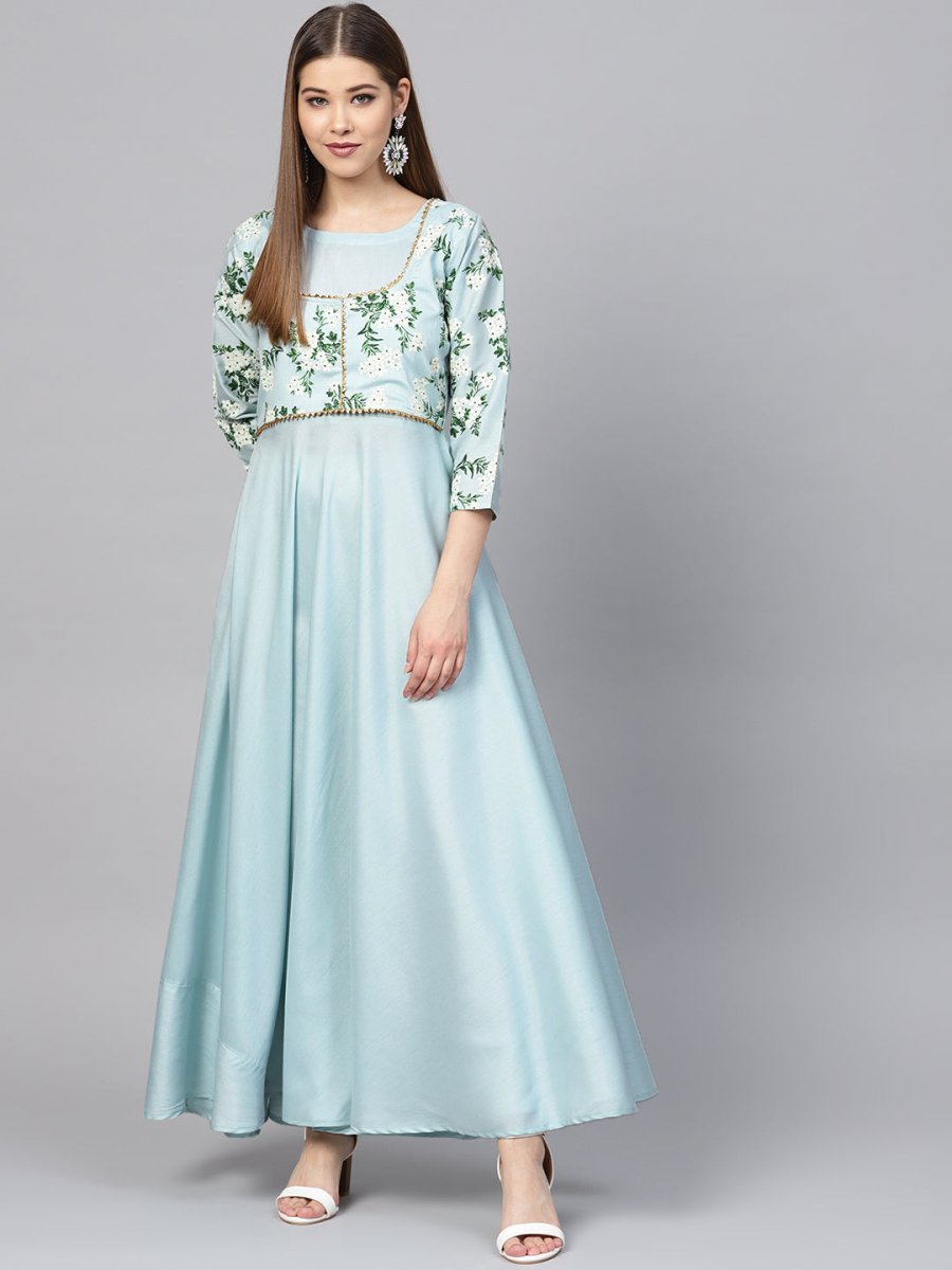 Ahalyaa Sky Blue Pigment Print A-Line Kurta - Distacart