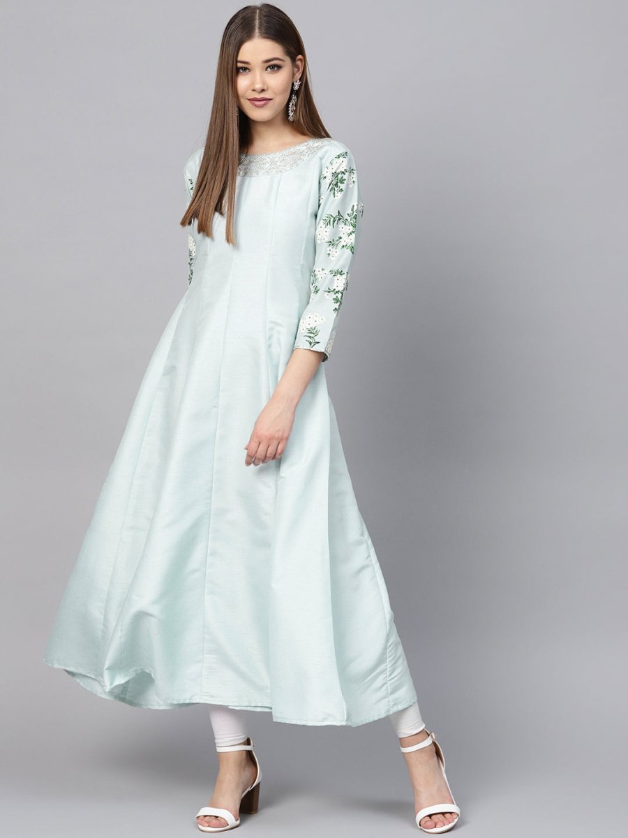 Ahalyaa Sky Blue Pigment Print Anarkali Kurta