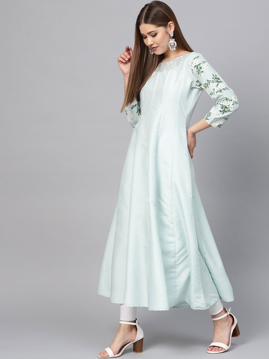 Ahalyaa Sky Blue Pigment Print Anarkali Kurta