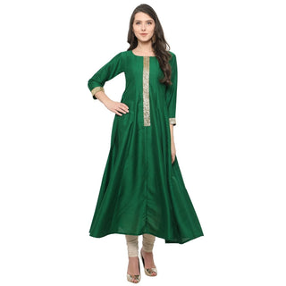 Ahalyaa Women's Green And Gold Anarkali For Festive And Party Wear