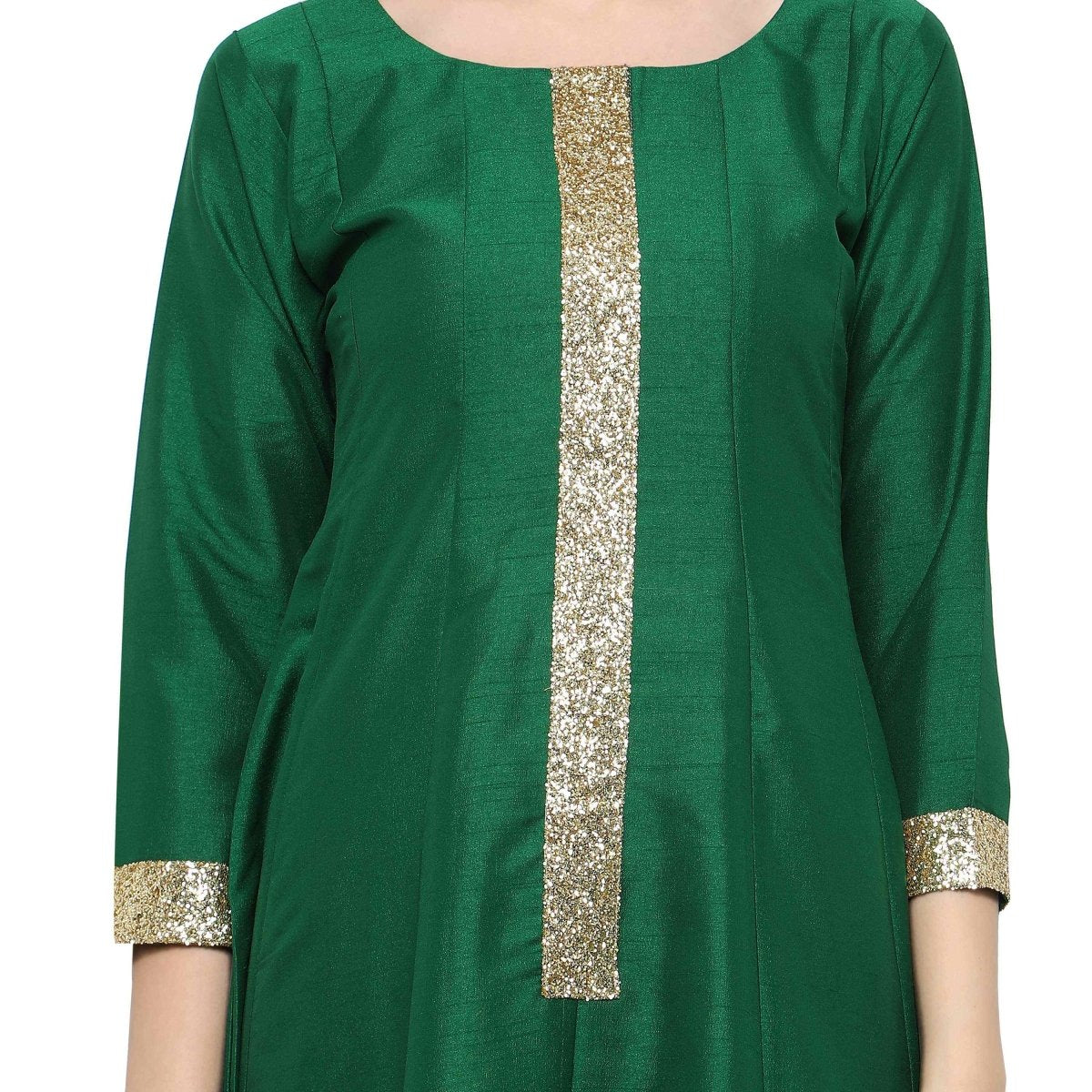 Ahalyaa Women's Green And Gold Anarkali For Festive And Party Wear