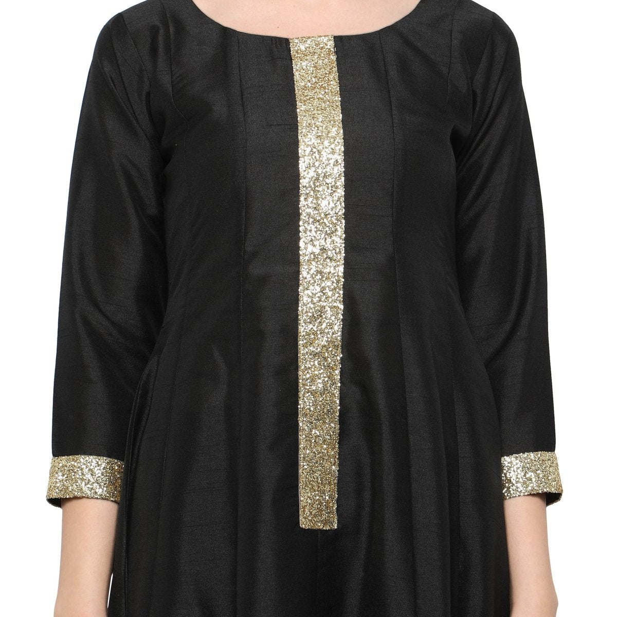 Ahalyaa Women's Black And Gold Anarkali For Festive And Party Wear