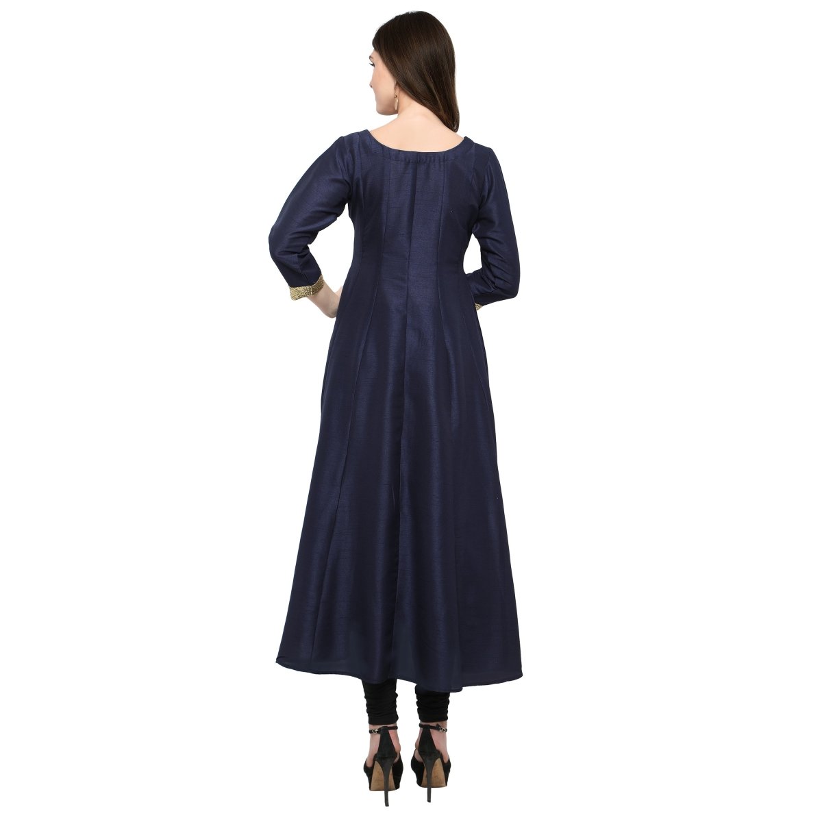 Ahalyaa Women's Navy Blue And Gold Anarkali For Festive And Party Wear