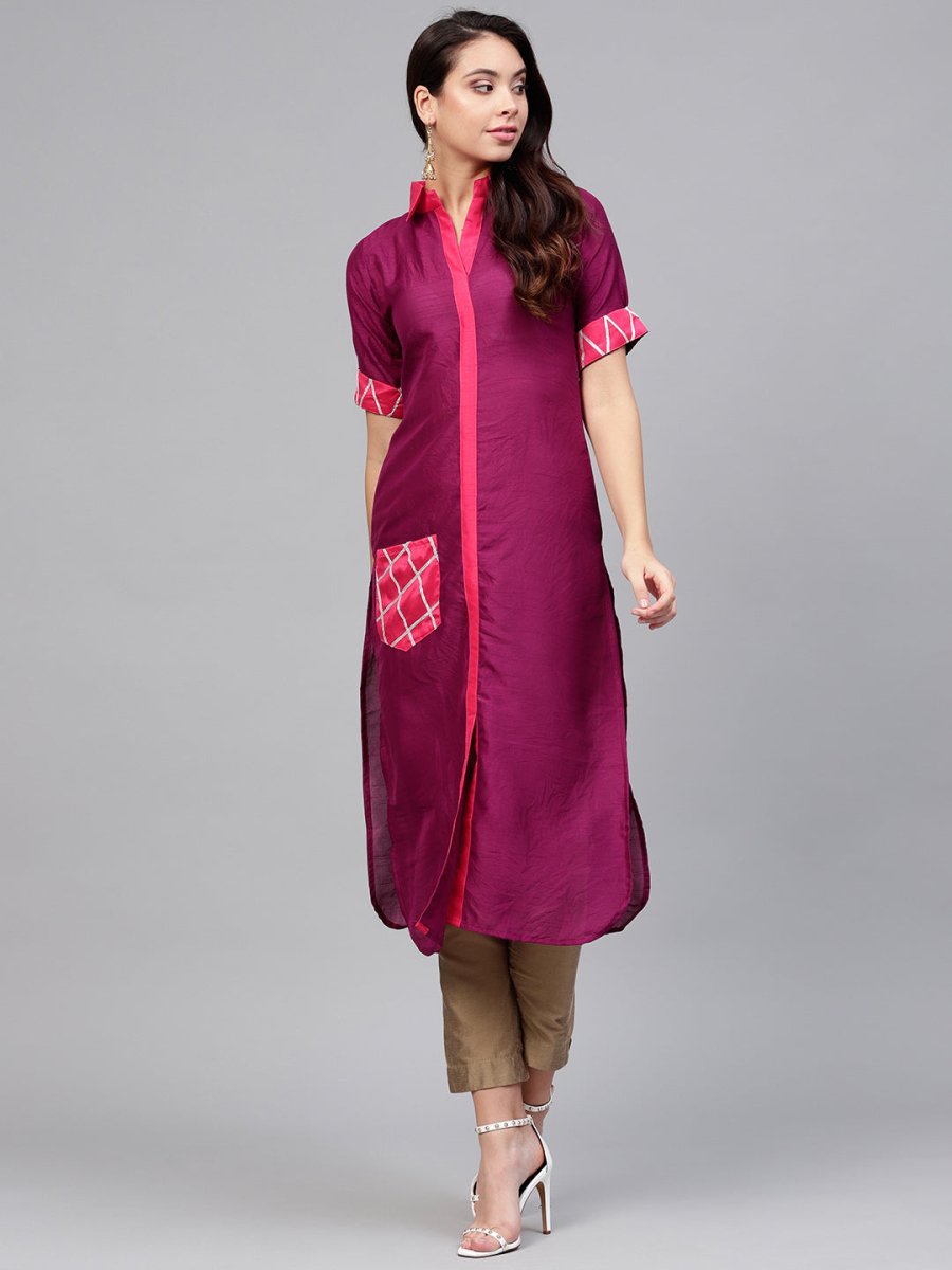 Ahalyaa Solid Straight Poly Silk Kurta