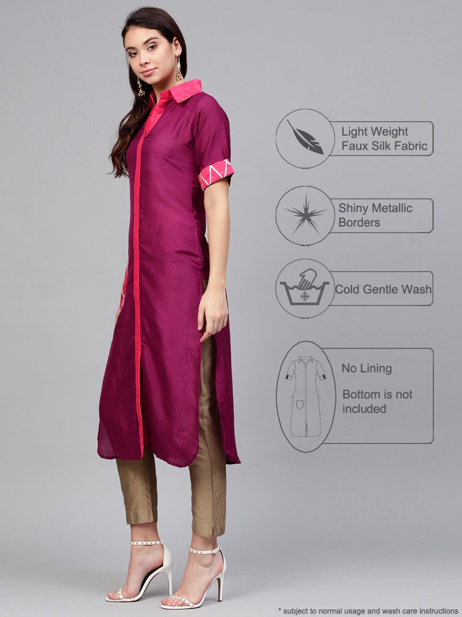 Ahalyaa Solid Straight Poly Silk Kurta