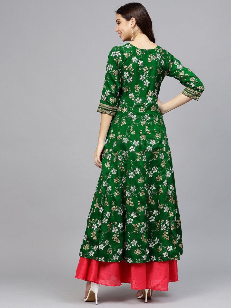 Ahalyaa Women Rubber Glitter Anarkali & Double layer Poly Silk Kurta