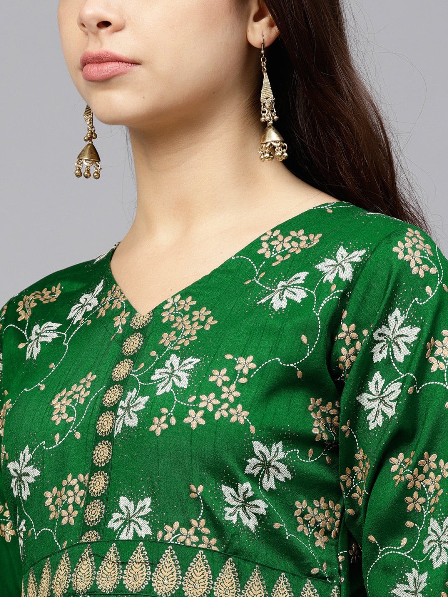 Ahalyaa Women Rubber Glitter Anarkali & Double layer Poly Silk Kurta