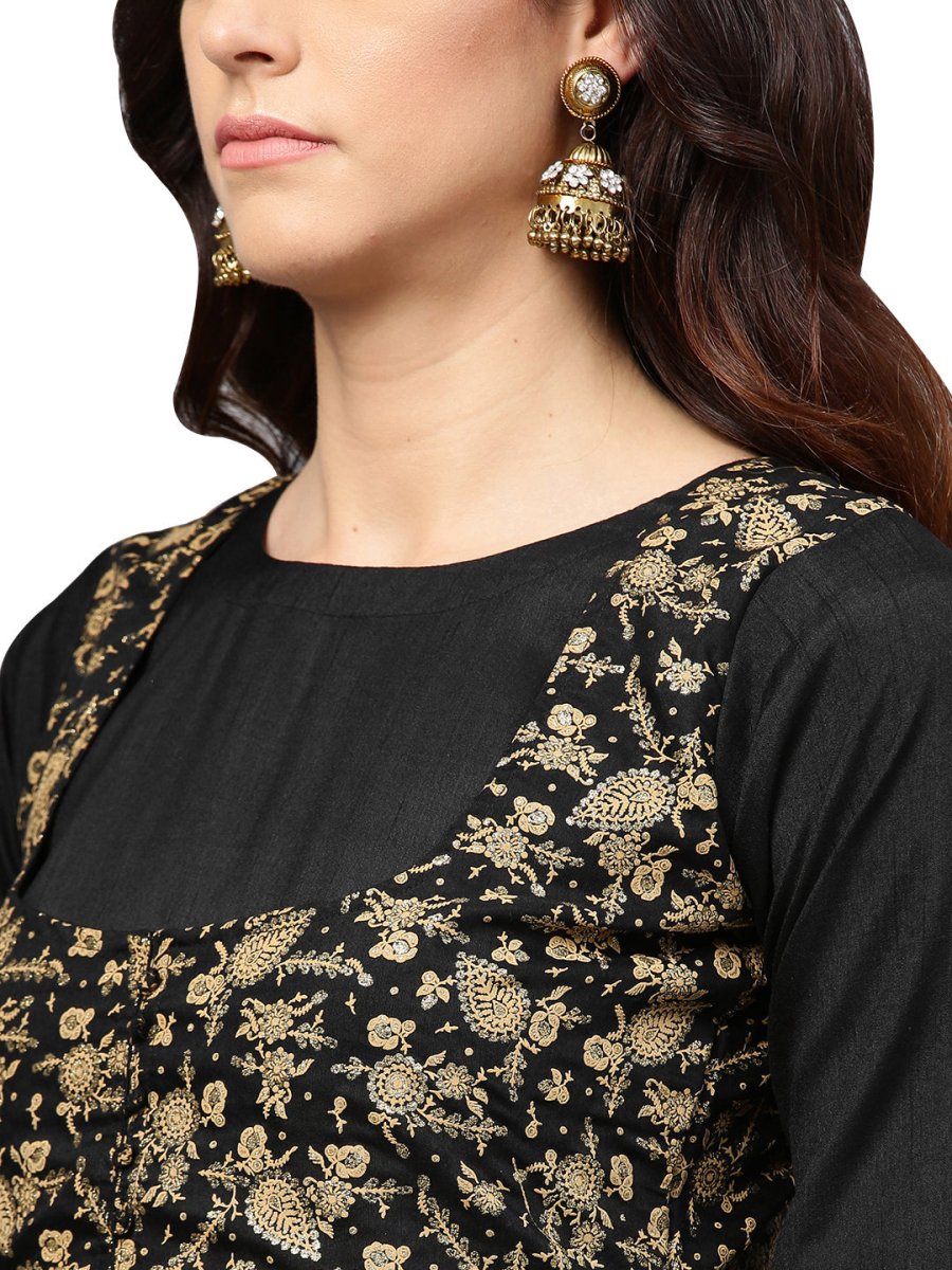Ahalyaa Black Printed Beautiful Straight Kurta