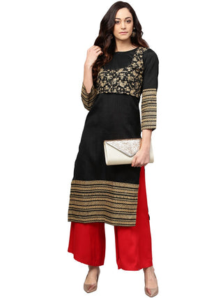 Ahalyaa Black Printed Beautiful Straight Kurta