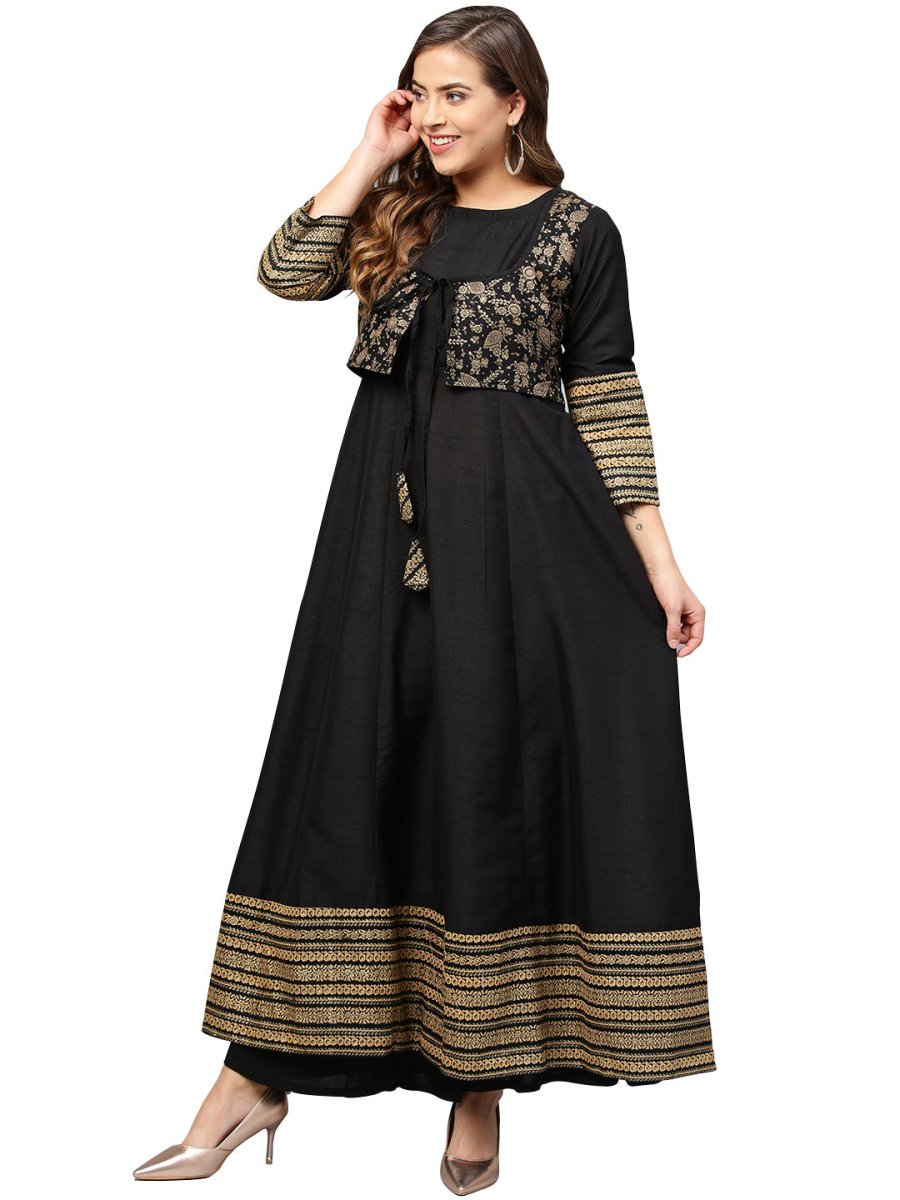 Ahalyaa Black Printed Anarkali Kurta