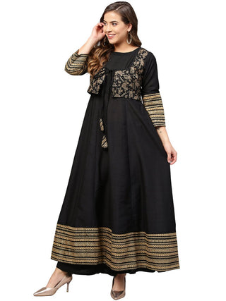 Ahalyaa Black Printed Anarkali Kurta