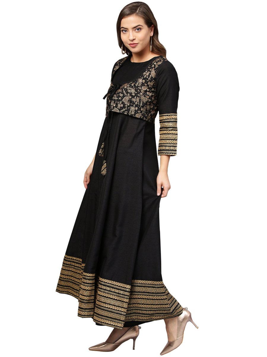 Ahalyaa Black Printed Anarkali Kurta